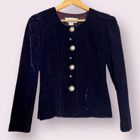 Vintage 90s Romantic Deep Purple Velvet Button Down Blouse Women Small Regal - Picture 1 of 7